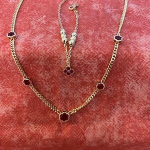 Elegant Gold and Red Floral / Clover and Bead Bracelet